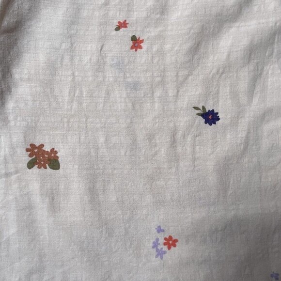 Floral Bell Short Sleeve Trim 1/2 Button Up Ivory Top Ruffle Neck Women’s L - Picture 7 of 10